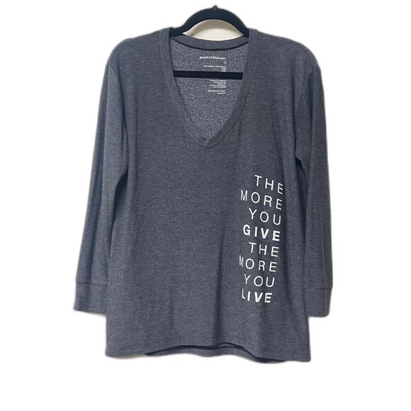 good hYOUman V-Neck Graphic Sweatshirt Charcoal Gray, Sz S - Picture 1 of 5